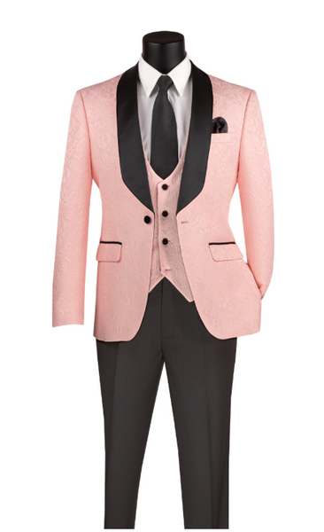 Vinci Slim Fit Vested Jacquard Fabric 1 Button Fashion Tuxedo
