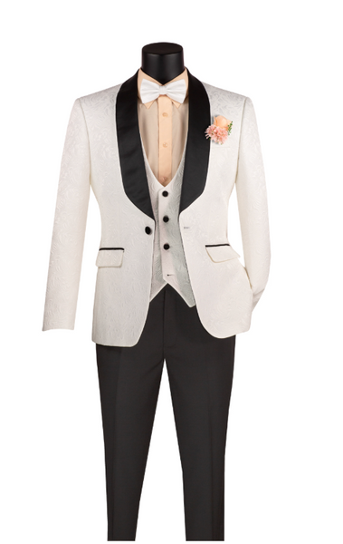 Vinci Slim Fit Vested Jacquard Fabric 1 Button Fashion Tuxedo
