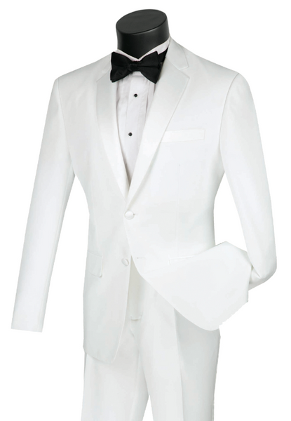 Vinci Slim Fit Tuxedo 2 Buttons Flat Front Sateen Trimmed Pants Solid Color