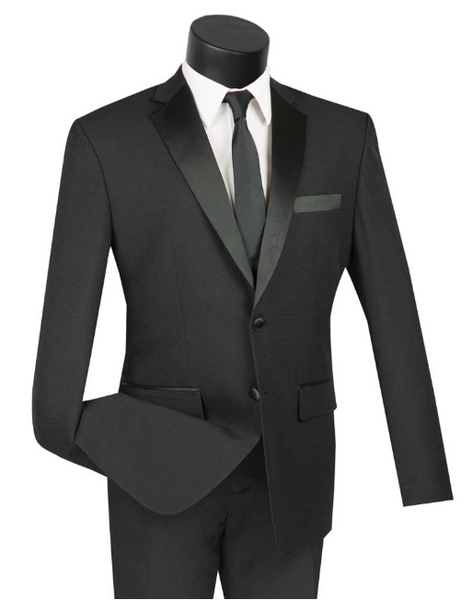 Vinci Slim Fit Tuxedo 2 Buttons Flat Front Sateen Trimmed Pants Solid Color