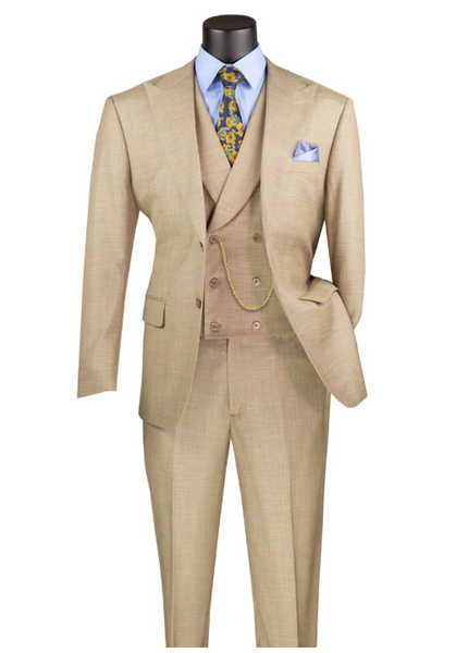 Vinci Modern Fit Vested Suit with Peak Lapel Fancy Vest with Stretch Fabric Adjustable Waist Band