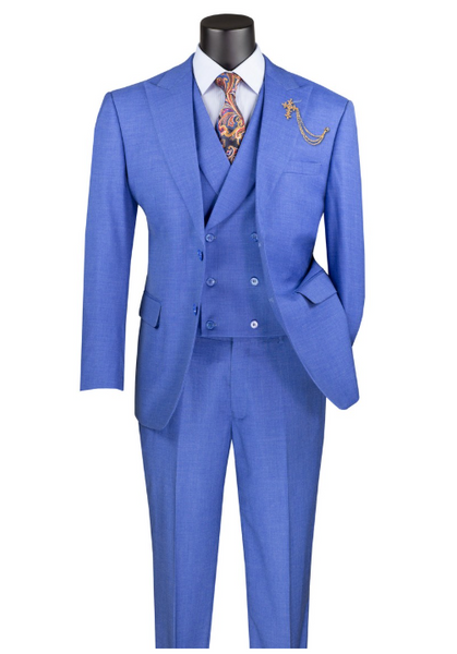 Vinci Modern Fit Vested Suit with Peak Lapel Fancy Vest with Stretch Fabric Adjustable Waist Band