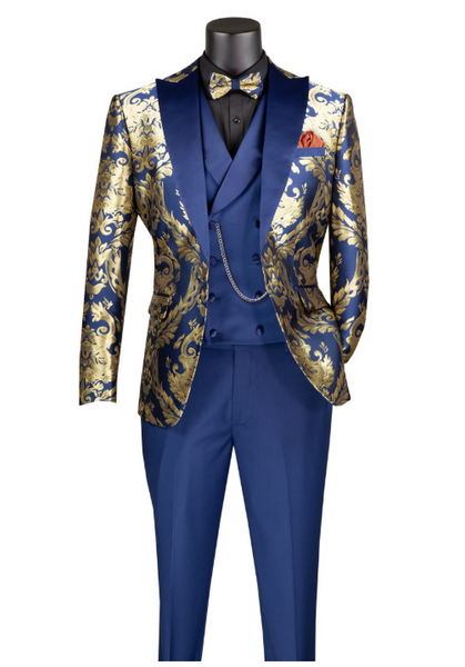 Vinci Modern Fit 3 pcs Suits for Men with Matching Bow Tie Luxurious Jacquard Fabric