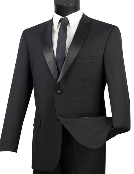 Vinci Tuxedo Collection 2 Buttons Regular Fit Flat Front Sateen Trimmed Pants