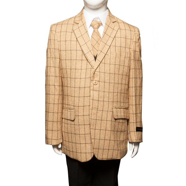 Tazio Gold / Black Windowpane Formal Suits For Boys