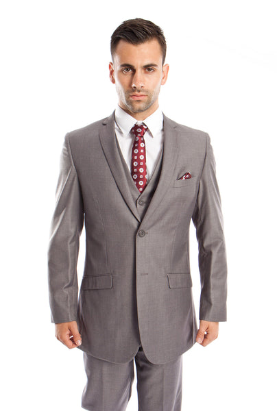 Gray Solid 3-PC Slim Fit Stretch Suits For Men