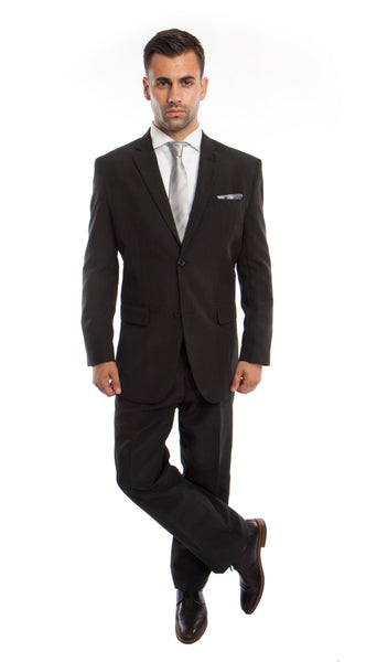 Black / Gray Solid 2-PC Regular Modern Fit Suits For Men