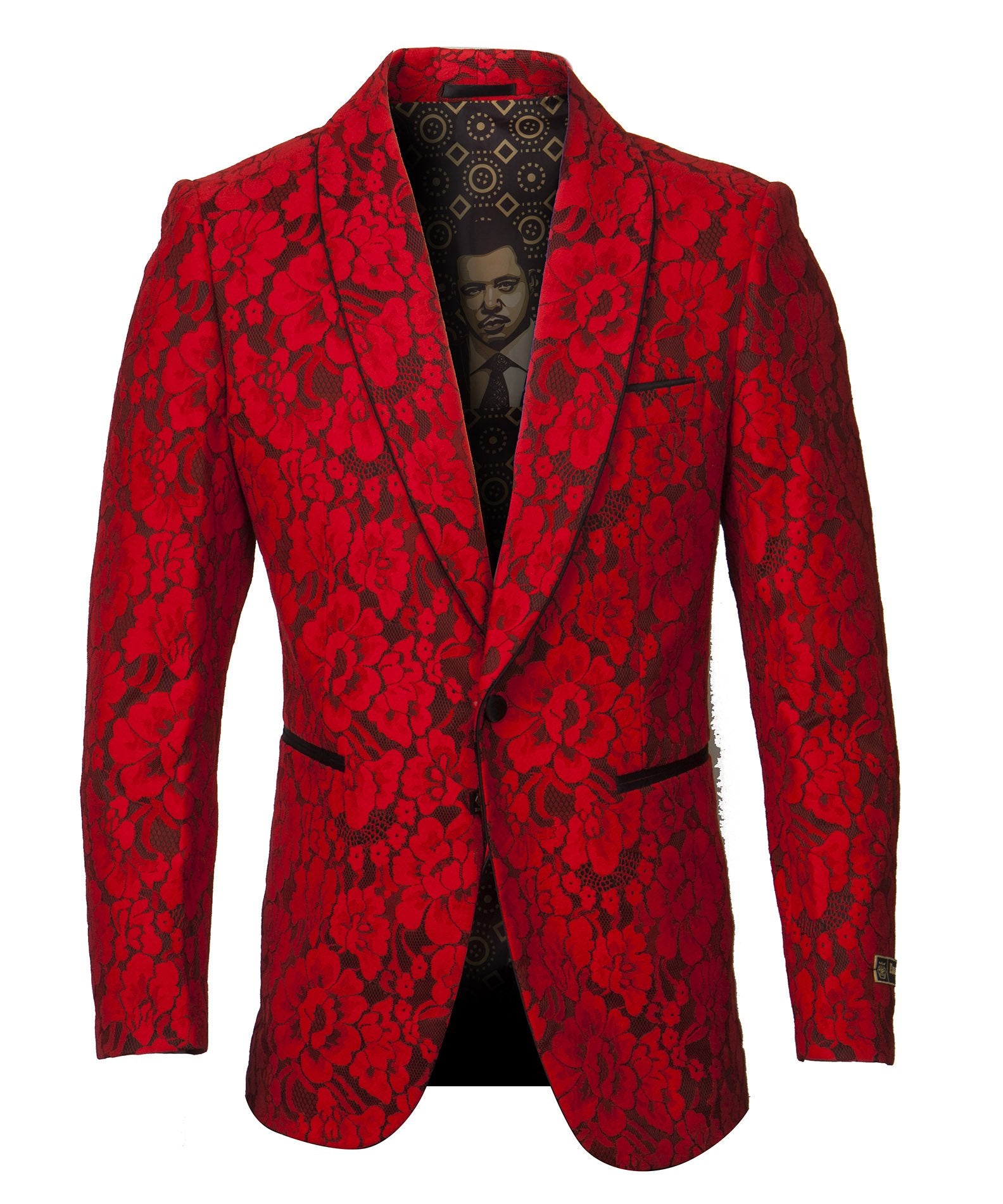 Cielo Red / Metallic Gold Embroidered Satin Classic Fit Blazer / Bow Tie  B6387 - $129.90 :: Upscale Menswear 