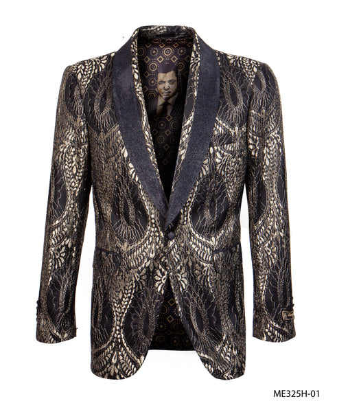 Black/Gold Empire Show Blazers Formal Dinner Suit Jackets For Men ME325H-01