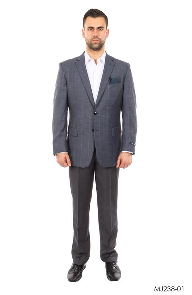 Charcoal / Blue WIndowpane Tazio Sports Coat Dinner Jackets