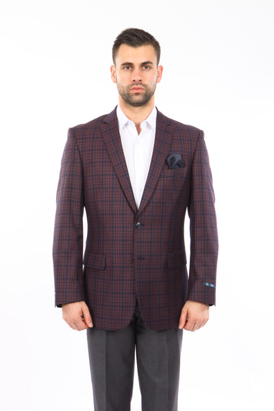 Burgundy / Blue Windowpane Tazio Sports Coat Dinner Jackets