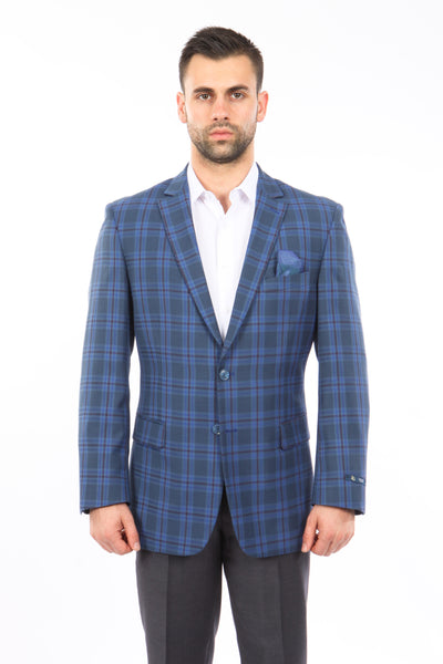 Blue / Charcoal / Burgundy Windowpane Tazio Sports Coat Dinner Jackets