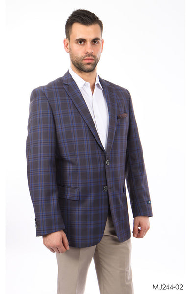 Blue / Charcoal / Burgundy Windowpane Tazio Sports Coat Dinner Jackets