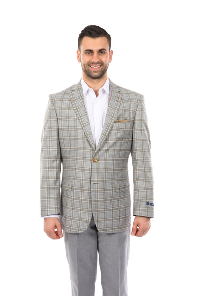 Grey / Brown Windowpane Tazio Sports Coat Dinner Jackets