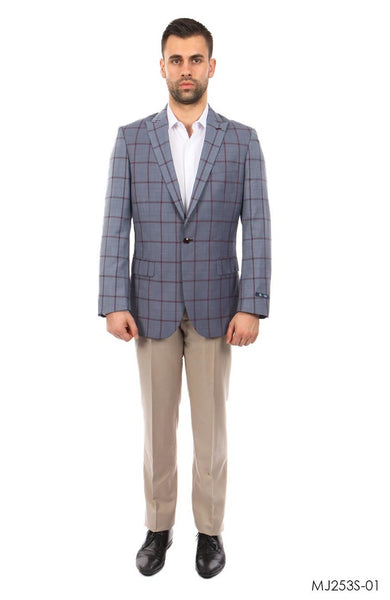 Grey / Burgundy Windowpane Tazio Sports Coat Dinner Jackets