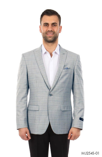 Grey / Blue Windowpane Tazio Sports Coat Dinner Jackets