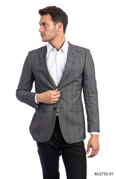 Grey / Burgundy Windowpane Tazio Sports Coat Dinner Jackets