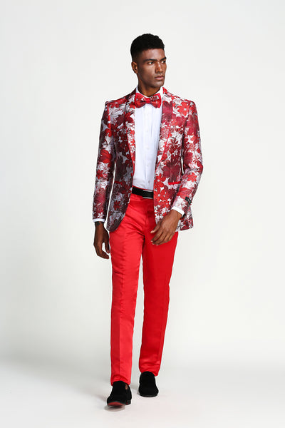 Slim Fit Floral Pattern Tone on Tone w/ Trim Lining Sports coat Blazer Jacket For Men