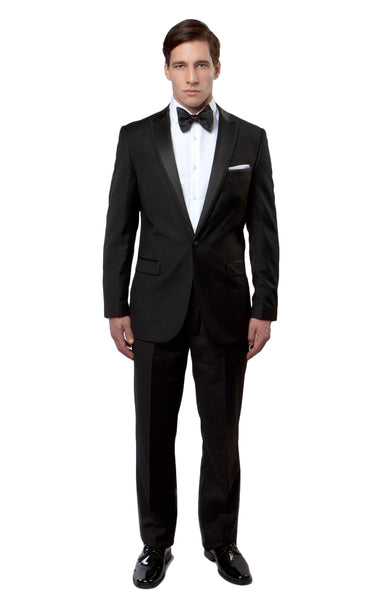 Satin Peak Lapel With Trim Tuxedo Solid Slim Fit Prom Tuxedos For Men