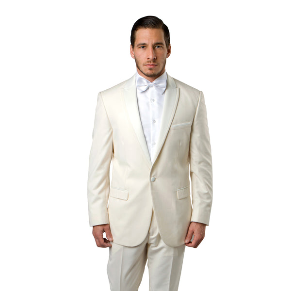 Satin Peak Lapel With Trim Tuxedo Solid Slim Fit Prom Tuxedos For Men