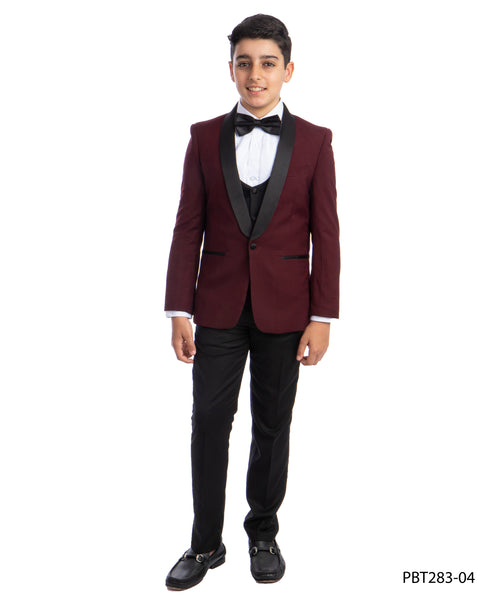 Perry Ellis Boys Tuxedo  Burgundy  Shawl Collar Tuxedos For Boys